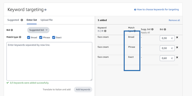 keyword targetting